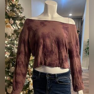 Victoria's Secret Pink & burgundy off the shoulder long sleeve t-shirt